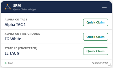 The Quick Claim Widget: a compact floating panel showing the next open channel in each category with a one-click Quick Claim button.